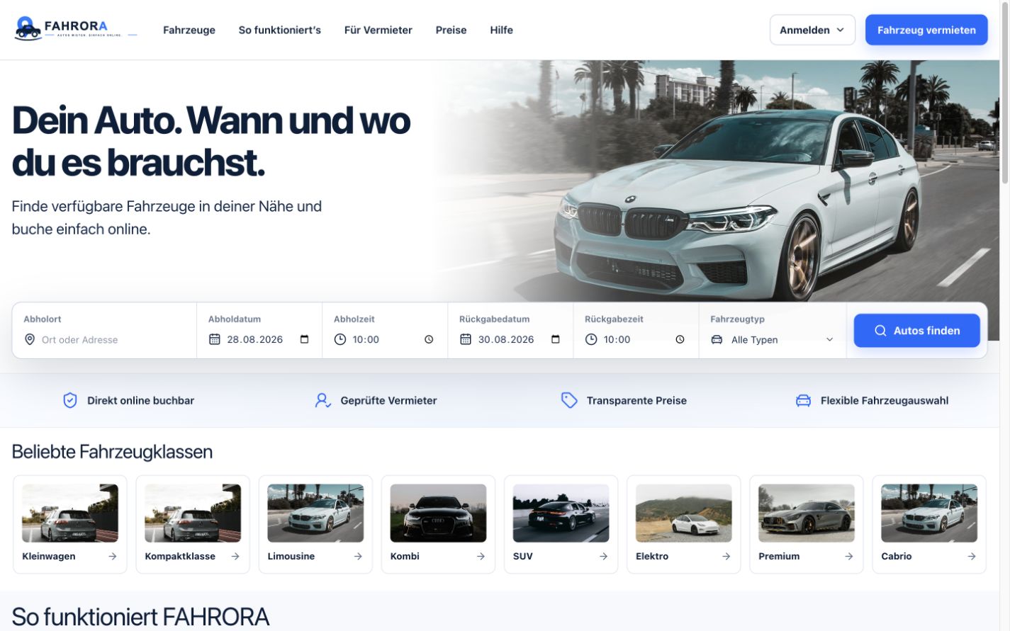 Screenshot der Website-Referenz Fahrora